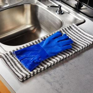 2 Pairs Rubber Household Cleaning Gloves for Kitchen Dishwashing, Cotton Lined (Blue)