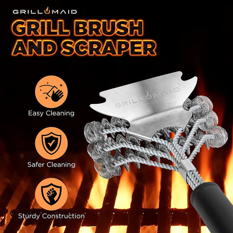 Image of Grill Brush Bristle Free, Safe BBQ Brush Cleaner and Scraper for Outdoor Grill, 18” Stainless Grill Grate Scrubber, Cleaning Brushes for Porcelain, Weber, Gas, & Charcoal, Best Grill Accessories Gifts