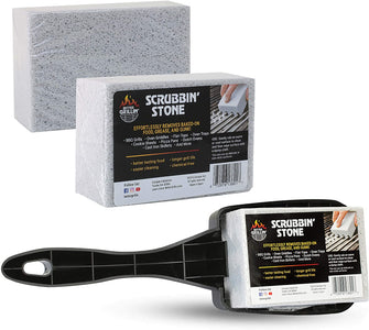 Better Grillin Scrubbin Stone Grill Cleaner Handle-Protect Hands & Nails When Scouring Grill with Three Scrubbin Stone
