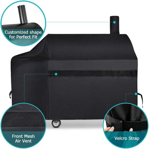 Image of NEXCOVER Offset Smoker Cover - 60 Inch Waterproof Charcoal Grill Cover, Outdoor Heavy Duty BBQ Cover, Rip Resistant Smokestack Barbecue Cover for Brinkmann Char-Broil Weber Nexgrill, Black.