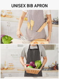 Kitchen Cooking Apron, 2 Pack Adjustable Bib Chef Aprons for Women Men with 2 Pockets, L-Black/Brown Stripes