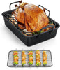 Teamfar Roasting Pan, 14Inch Coated Turkey Roaster Lasagna Pan with V-Shaped Rack & Flat Rack, Non-Stick Coating & Stainless Steel Core, Healthy & Heavy Duty, Deep Sides & Easy to Clean, Set of 3