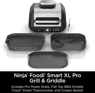 Ninja IG651 QCP Foodi Smart XL Pro 7-In-1 Indoor Grill/Griddle Combo, Use Opened or Closed, with Griddle, Air Fry Smart Thermometer (Renewed) (Silver/Black)