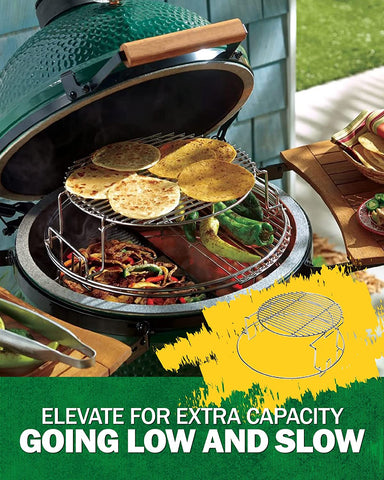 Image of BBQ Expander Rack Kit, Big Green Egg Grill Accessories Large - Includes 2-Piece Multi-Function Rack, 1-Piece Conveggtor Basket, 2 Half-Moon Grids, Heavy-Duty Stainless