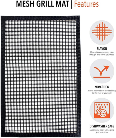 Image of Non-Stick BBQ Mesh Grill Mat- Perfect for Smokers - Traeger, Green Egg, Kamodo Compatible - 2 Mats