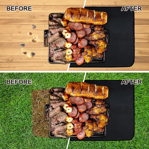 Image of SUITMAT under the Grill Mat for Royal Gourmet Grill Cart Table PC3401B, 20 X 30In Double-Sided Fireproof Grill Pad for Blackstone 22’’ Griddle, Ninja Woodifre Outdoor Grill, Ooni 12 Pizza Oven, Black