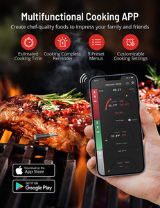 Meat Thermometer Wireless, Paris Rhône 263Ft Smart Meat Thermometer, Food Thermometer with Smart Alert, IP67 Waterproof, Dishwasher Safe for the Oven, Grill, BBQ, Kitchen, Rotisserie(1 Probe)