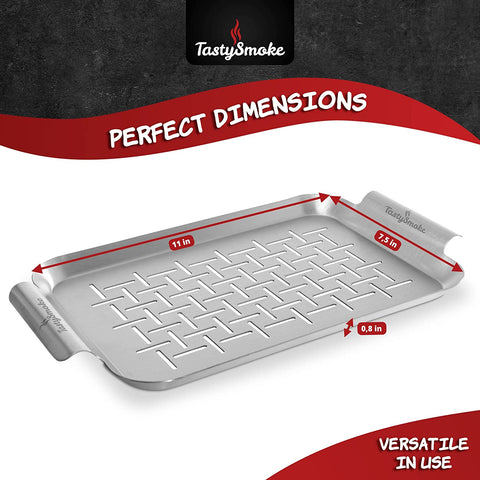 Image of Tastysmoke® Premium Stainless Steel Grill Tray Usable as Vegetable Basket, Fish Grill Basket and Grill Tray for Skewers - Universally Usable and Particularly Durable Grill Pan - the Perfect Grill Accessory