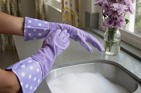 Image of Glam Reusable Latex Dishwashing Gloves for Kitchen or Cleaning, One Size, Yellow, 3 Pairs