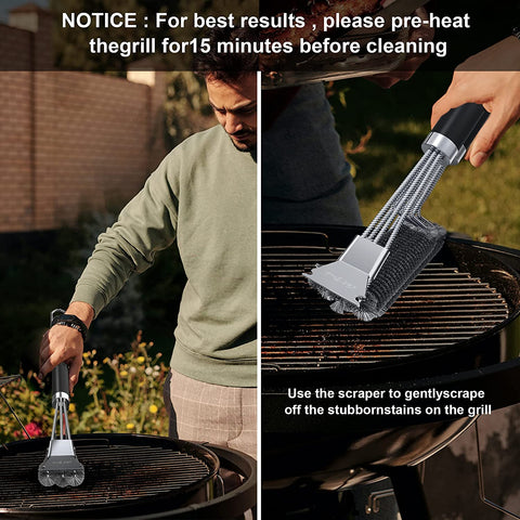Image of Grill Brush and Scraper,2 Pack BBQ Grill Cleaning Brush 18" Stainless Steel Wire Bristle BBQ Grill Cleaner Brush Scraper Accessories for Gas Grill Weber Charcoal Porcelain Ceramic Iron Grill