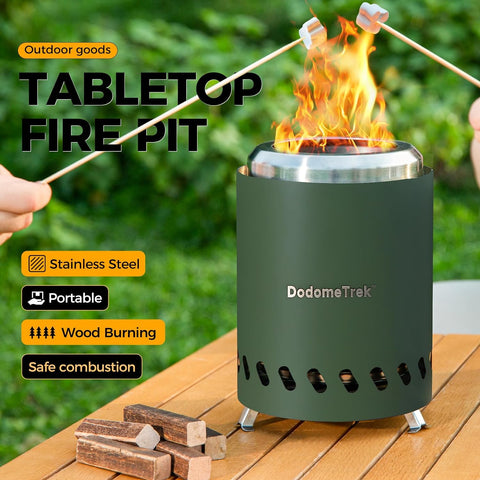 Image of Dodometrek Tabletop Fire Pit with Stand for Camping Outdoor Portable Mini Smokeless Fire Pit for Camping Stainless Steel Camping Fire Pit Portable with Fireproof Hook and Travel Bag, Olive