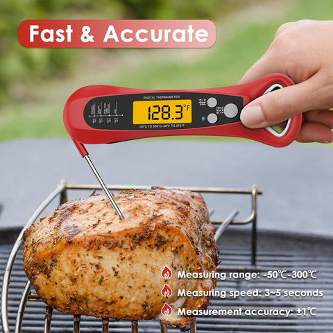 Image of Instant Read Meat Thermometer for Cooking, Fast & Precise Digital Food Thermometer with Backlight, Magnet, Calibration, Foldable Probe, Waterproof Grill Thermometer for Deep Fry, BBQ, Roast Turkey