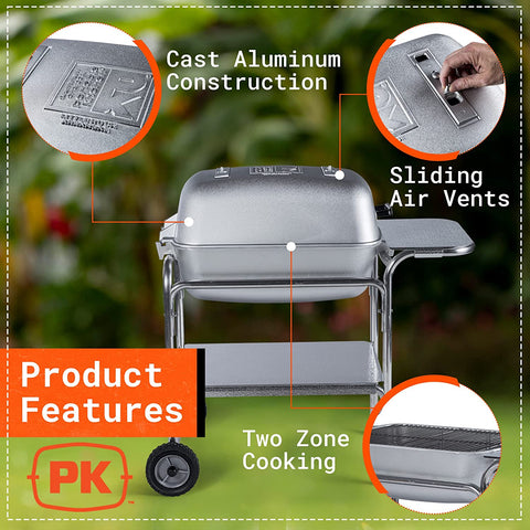 Image of PK Grills PKO-SCAX-X Charcoal BBQ Grill and Smoker Combo, Regular, Silver