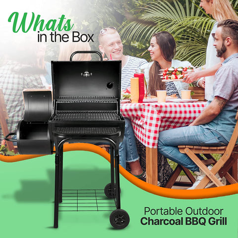 Image of kitchen Charcoal Grill Offset Smoker with Cover, Portable Stainless Steel Grill, Outdoor Camping BBQ and Barrel Smoker (Black)