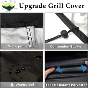 Grill Cover, BBQ Cover 58 Inch,Waterproof BBQ Grill Cover,Uv Resistant Gas Grill Cover,Durable and Convenient,Rip Resistant,Black Barbecue Grill Covers,Fits Grills of Weber,Brinkmann,Char-Broil Etc