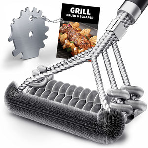 Grill Brush for Outdoor Grill, Bristle Free & Wire Combined BBQ Brush for Grill Cleaning Including Grill Scraper, Safe 17" Stainless Steel BBQ Accessories Grill Cleaner Brush, Awesome Gifts for Men
