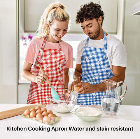 Image of Kitchen Cooking Apron, Adjustable Bib Chef Aprons for Women/Men, 100% Cotton Apron for Restaurant Cafe Shop, Gingham Check