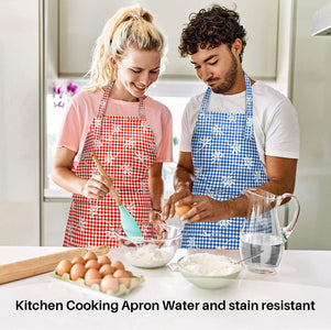 Kitchen Cooking Apron, Adjustable Bib Chef Aprons for Women/Men, 100% Cotton Apron for Restaurant Cafe Shop, Gingham Check