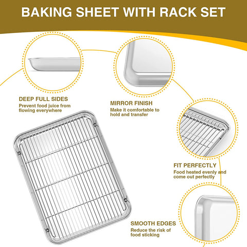 Image of Wildone Baking Sheet with Rack Set (3 Pans + 3 Racks), Stainless Steel Baking Pan Cookie Sheet with Cooling Rack, Non Toxic & Heavy Duty & Easy Clean