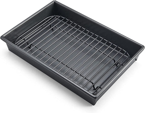 Image of Chicago Metallic 26639 Petite Roast Pan with Rack, Grey, 10-Inch-By-7-Inch