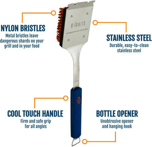 Ignite Stainless Steel Cool Grill Brush | Durable & Effective with Safe Nylon Grill Bristles | No Risk of Broken Wire Bristles | Safe for Porcelain, Ceramic, Steel, & Iron Grates | Best Grill Cleaner