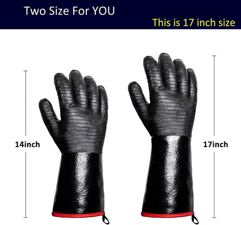 Image of 932°F Heat Resistant Gloves Non-Slip BBQ Gloves Waterproof Kitchen Gloves Fireproof Grilling Gloves Oil Resistant Barbecue Gloves Neoprene Coated Black Gloves for Fryer, Baking, Oven, Smoker,17In