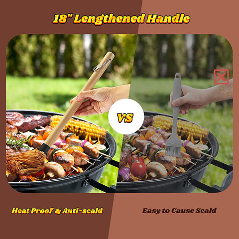 Image of Cast Iron Sauce Pot and BBQ Mop Brush Set for Grilling, 7 Pcs Barbecue Accessories Include Heat Preservation Heavy Basting Melting Pot, 2Pcs Wooden Long Handle Sauce Mops with 4Pcs Replacements