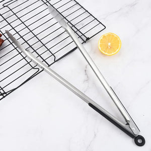 BBQ Tongs for Grilling, 17" Long Kitchen Cooking Stainless Steel Heavy Duty Locking Grill Tongs with Soft Grip Silicone Handle