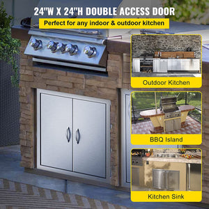 BBQ Access Door 24W X 24H Inch, Grill Door Double Door Brushed Stainless Steel, Outdoor Kitchen Doors for BBQ Island Grilling Station
