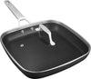 Square Grill Pan with Lid, Stay-Cool Handle, Each Ridge Nonstick, Oven Safe Dishwasher Safe Induction Grill Pans for Stove Tops, Square Frying Pan, Bacon Pan, Indoor Chicken Skillet, 11-Inch