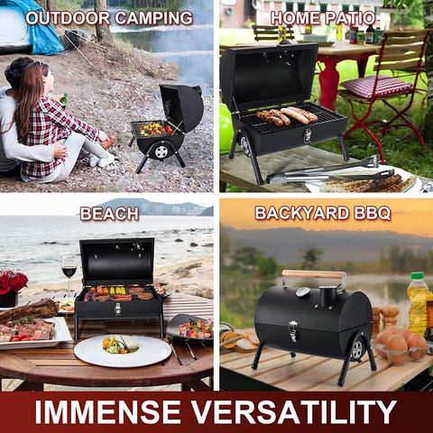 Image of Joyfair Portable Charcoal Grill with Thermometer, Tabletop Barbecue Grill with Chimney for Outdoor Camping Backyard Party BBQ Cooking, Extra Thick Steel & Heavy Duty, Innovative Design & Easy Assembly
