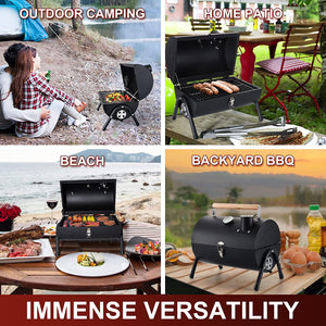 Joyfair Portable Charcoal Grill with Thermometer, Tabletop Barbecue Grill with Chimney for Outdoor Camping Backyard Party BBQ Cooking, Extra Thick Steel & Heavy Duty, Innovative Design & Easy Assembly