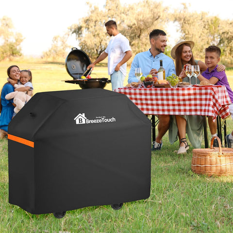 Image of Grill Cover 55 Inch, BBQ Grill Cover for Outdoor Grill 600D Heavy Duty UV Resistant Waterproof, Dust & Rip-Proof Breeze Touch Gas Grill Covers for Outside, BBQ Cover with Storage Bag