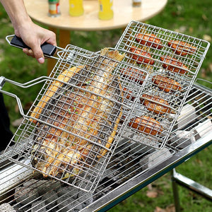 Grilling Basket Fish Grill Basket and Vegetable Grill Basket Stainless Steel Outdoor Grill Accessories with Removable Handle Portable BBQ Tool for Outdoor Grilling. Amazing Grill Basket Gift for Man & Dad