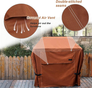 Nettypro BBQ Grill Cover 56 Inch Outdoor Patio 600D Heavy Duty Waterproof 2-3 Burner Barbecue Cover for Weber, Char-Broil, Brinkmann, Nexgrill Grills and More, Brown