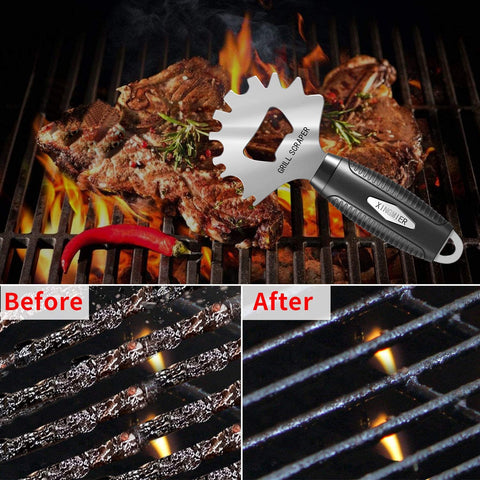 Image of XIANGMIER Stainless Steel BBQ Grill Scraper- Grill Grate Cleaner- Barbecue Grill Brush Non-Bristles Safer than Wire Brush-Perfect BBQ Cleaning Tools-Works with Most Grill Grates (Black)