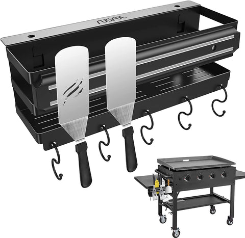 Image of Stainless Steel Griddle Caddy with Magnetic BBQ Utensils Strip for 28"/36" Blackstone Griddles, with a Allen Key, Space Saving BBQ Accessories Storage Box, Free from Drill Hole&Easy to Install