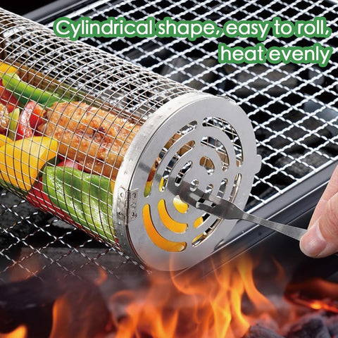 Image of Grill Basket, 2 PCS Rolling Grilling Basket, Grill Accessories, Stainless Steel BBQ Grill Accessories, Rolling Grilling Baskets for Outdoor Rrilling, Rolling Vegetable Grill Basket, Gifts for Men