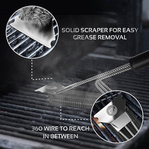 KP Grill Brush for Outdoor Grill – 3 in 1 BBQ Brush for Grill Cleaning & Grill Scraper W/Smart Grip Handle- Effortless Grill Cleaner Brush Grill Accessories +Bonus Metal Hanger & 3 Recipe Ebooks