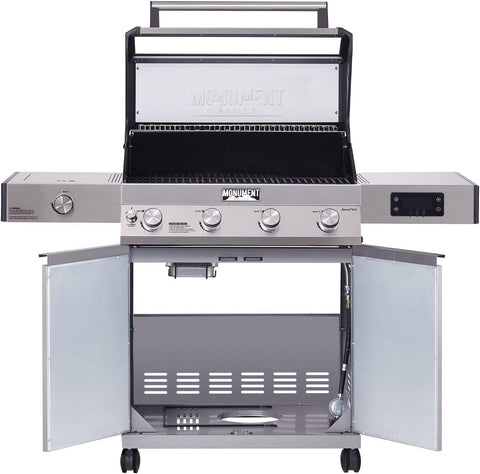 Image of Monument Grills Denali D405 4-Burner Liquid Propane Gas Smart Bbq Grill Stainless Steel with Smart Technology, Side Burner and LED Controls