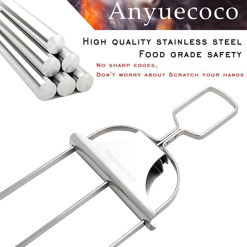 Image of Anyuecoco Skewers for Kabobs,14 Inch 3-Prong Kabob Skewers for Grilling,Stainless Steel Skewer,With Push Bar Reusable Metal Skewer,Kabob Sticks,Perfect for Meat,Chicken,Sausages,Veggies,Shrimp (2 Pcs)