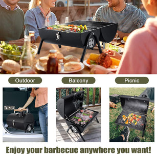 Portable Charcoal Grill, Hasteel Small Folding Outdoor Grill, Mini Black Barbecue Grill with Thermometer, Compact Tabletop BBQ Grill for Camping Picnic Backyard Patio, 116 Square Inches & Screwdriver