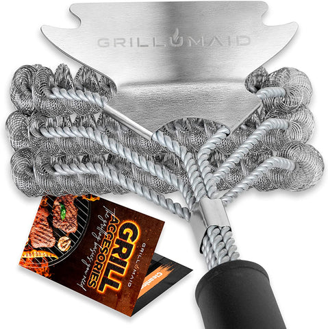 Image of Grill Brush Bristle Free, Safe BBQ Brush Cleaner and Scraper for Outdoor Grill, 18” Stainless Grill Grate Scrubber, Cleaning Brushes for Porcelain, Weber, Gas, & Charcoal, Best Grill Accessories Gifts