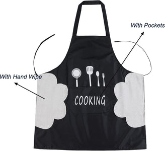 2 Pack Kitchen Apron with Hand Wipe,Water-Drop Resistant with 2 Pockets Cooking Bib Aprons for Women Men Chef