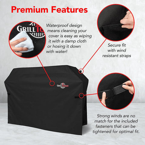 Image of Grilltough Heavy Duty BBQ Grill Cover for Outdoor Grill, 52 Inch – Waterproof, Weather Resistant, UV & Fade Resistant with Adjustable Straps – Gas Grill Cover for Weber, Genesis, Charbroil, Etc. Black