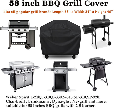 Image of Grill Cover, BBQ Cover 58 Inch,Waterproof BBQ Grill Cover,Uv Resistant Gas Grill Cover,Durable and Convenient,Rip Resistant,Black Barbecue Grill Covers,Fits Grills of Weber,Brinkmann,Char-Broil Etc