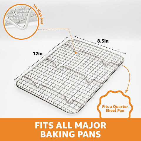 Image of Priority Chef 18/8 Stainless Steel Cooling Rack, Heavy Duty Baking Rack for Oven Cooking, Fits Quarter Sheet Pan, Wire Rack for Cooking, Bacon, Cookie Cooling Rack, 8.5" X 12"