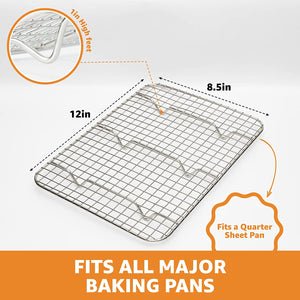 Priority Chef 18/8 Stainless Steel Cooling Rack, Heavy Duty Baking Rack for Oven Cooking, Fits Quarter Sheet Pan, Wire Rack for Cooking, Bacon, Cookie Cooling Rack, 8.5" X 12"