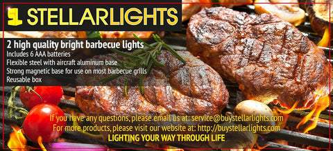Image of - Magnetic Barbecue BBQ Light Set for Grilling - 6 Alkaline AAA Batteries Included - Works on All Grills with an Exception to Stainless Steel.