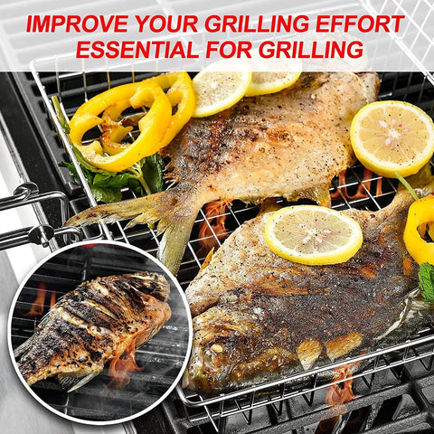 Image of Grill Basket NABAOXUN BBQ Grilling Basket Fish Grill Basket, Grill Basket Grill Rack,Outdoor Grill Accessories